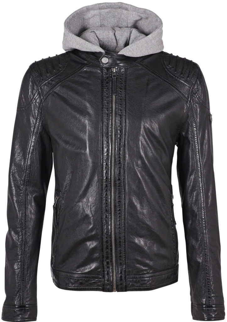 Gmviko kožená pánská bunda s textilní kapucí černá