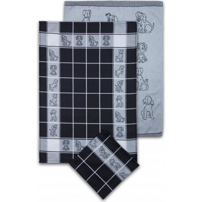 Sleep-well Utěrka žakárová extra savá Pejsci šedočerná 50 x 70 cm 3 ks – Sleviste.cz