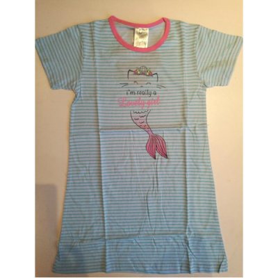Dětská bavlněná noční košile s krátkým rukávem kolekce mořská víla proužek FLOWER tyrkysovo růžová – Zboží Mobilmania