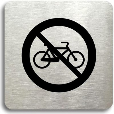 Accept Piktogram "zákaz jízdy na bicyklu" (80 × 80 mm) (stříbrná tabulka - černý tisk bez rámečku)