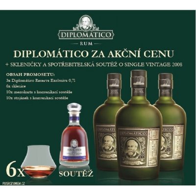 Diplomático Reserva Exclusiva set 40% 3 x 0,7 l (dárkové balení 3 sklenice)