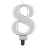 GoDan Narozeninová svíčka na dort 8 metalická stříbrná 8 cm – Zboží Dáma