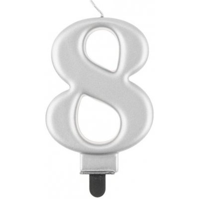 GoDan Narozeninová svíčka na dort 8 metalická stříbrná 8 cm – Zboží Dáma