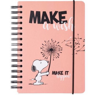 CurePink Poznámkový blok Snoopy Make A Wish Kroužková vazba A5 14,8 x 21,0 cm – Hledejceny.cz