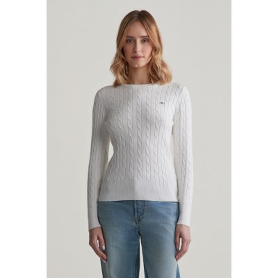Gant STRETCH COTTON CABLE C-NECK bílá – Zboží Dáma