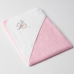 Veba LOTA osuška s kapucí růžovo/bílá s výšivkou Kočička na větvi růžová lemovka 75x75 cm – Sleviste.cz