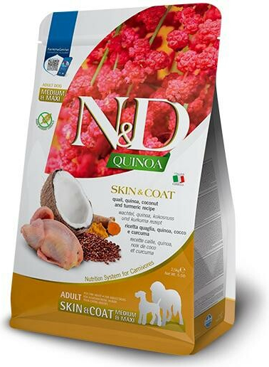 N&D Quinoa Dog Adult Grain Free Skin & Coat Medium & Maxi Quail & Coconut 7 kg