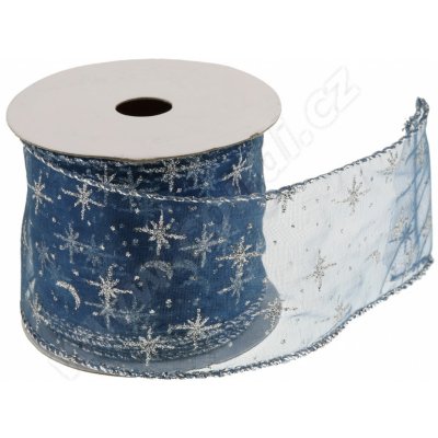 Vánoční textilní stuha na dárky a dekorace 6 cm x 2 m hvězdičky modrá – Zboží Mobilmania