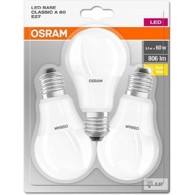 Osram LED base CLA60 8.5W E27 2700K 2476 3ks – Zboží Mobilmania