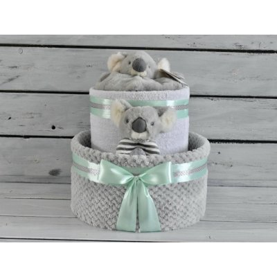 dortNEdort Dvoupatrový plenkový dort zdobený dvěma koalami Miminku už je víc než půl roku,NEdortu nebo vzor deky: Mint mašle a neutrální náplň – Hledejceny.cz