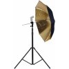 Příslušenství k bleskům Phototools Držák externího blesku a deštníku + stativ 2,8m + zlatý deštník