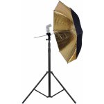 Phototools Držák externího blesku a deštníku + stativ 2,8m + zlatý deštník