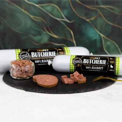 Lyopet Butcherie Rabbit sausage 400 g – Zboží Mobilmania