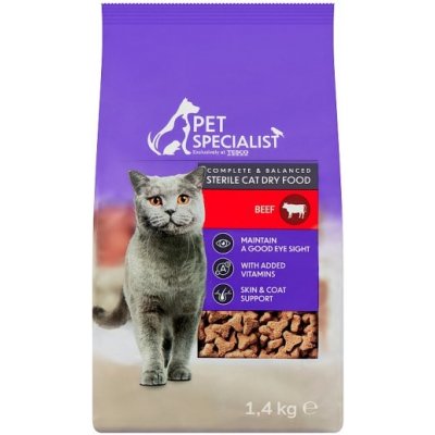 Pet Specialist Kompletní krmivo pro dospělé sterilizované kočky s hovězím 1,4 kg – Hledejceny.cz