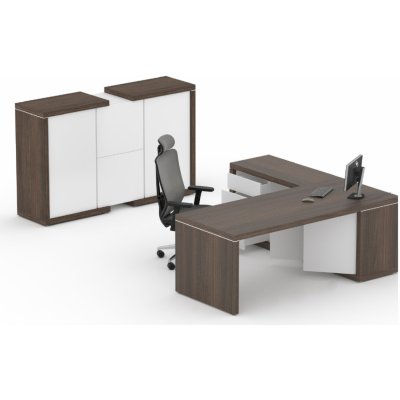 Nábytek Designový cz DLZ22 Manažerská sestava stolu s komodou a skříní SOLID Z22 jilm royal bílá – Zboží Dáma