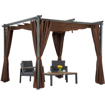 Garden Point pergola La Palma 3 x 3 m se závěsy Hnědá – Hledejceny.cz