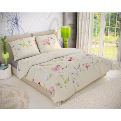 Kvalitex bavlna povlečení Delux Botanica smetanová 200x200 70x90 – Zboží Mobilmania