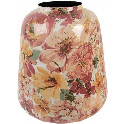 Růžová kovová dekorační váza s květy Margo - Ø 21*25 cm - Clayre & Eef – Hledejceny.cz