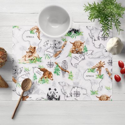 Biante bavlna prostírání Sandra SA-546 Zvířata světa na bílém 30x40cm – Hledejceny.cz