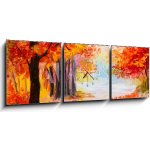 Obraz s hodinami 3D třídílný - 150 x 50 cm - Oil painting landscape Olejomalba krajina