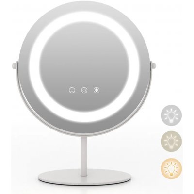 Costway Kosmetické zrcadlo s LED osvětlením stmívatelné bílé průměr 25 cm HU10609DE-WH – Sleviste.cz