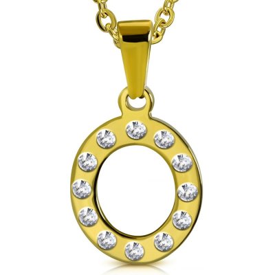 Šperky eshop Ocelový přívěsek ve zlatém odstínu písmeno O vykládané čirými zirkony AA31.21 – Zboží Mobilmania