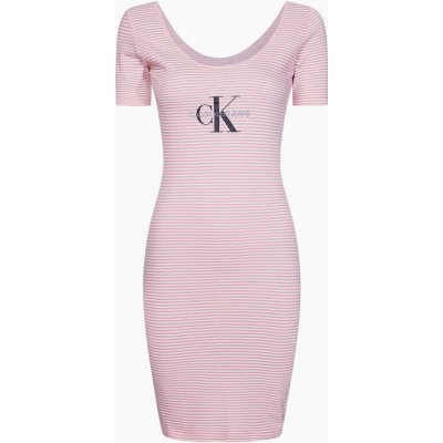 Calvin Klein pruhované šaty Monogram Stripe Ballet Dress růžová