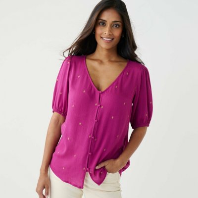 Halenka na knoflíčky se zlatavým potiskem purpurová/zlatá – Zbozi.Blesk.cz