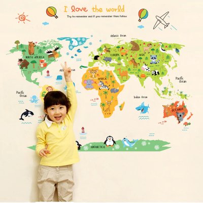 Živá Zeď Samolepka Dětská mapa Světa 95 x 73 cm – Zboží Mobilmania