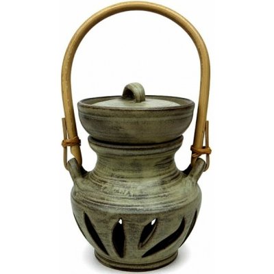 Keramikaportal Velká aroma lampa s ratanovým uchem zelená patina 20 cm – Hledejceny.cz