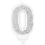 PartyDeco Narozeninová svíčka 0 stříbrná 7 cm – Sleviste.cz