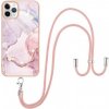 Pouzdro a kryt na mobilní telefon Pouzdro AppleKing mramorový se šňůrkou iPhone 13 Pro - růžové