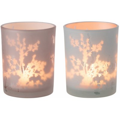 2ks růžový a modrý skleněný svícen na čajovou svíčku Sakura - Ø 10*12cm – Zboží Mobilmania