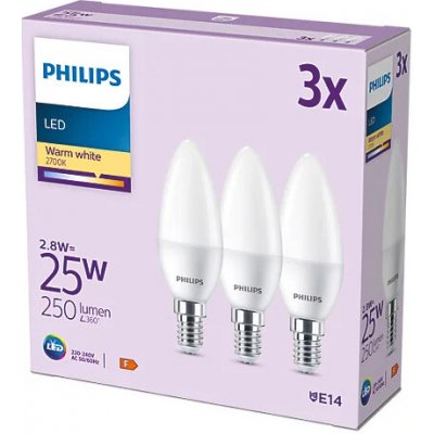 Philips 3x LED žárovka E14 B35 2,8W = 25W 250 lm 2700K teplá bílá Matte – Hledejceny.cz