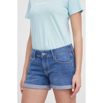 Pepe Jeans Džínové šortky dámské hladké medium waist PL801109HT1 modrá