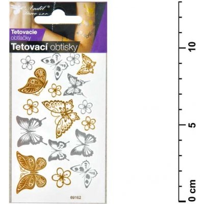 Anděl tetovací obtisky 1114 zlaté a stříbrné 10,5x6 cm motýli