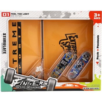 Skateboard prstový šroubovací 2ks plast 10cm s rampou s doplňky 2 barvy v krabičce 35x9x18cm