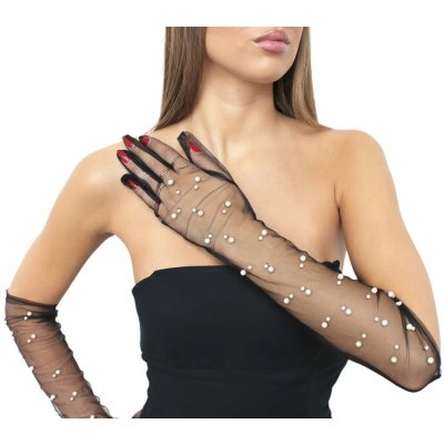 Prima obchod Dlouhé společenské rukavice tylové s perlami černá – Zboží Dáma