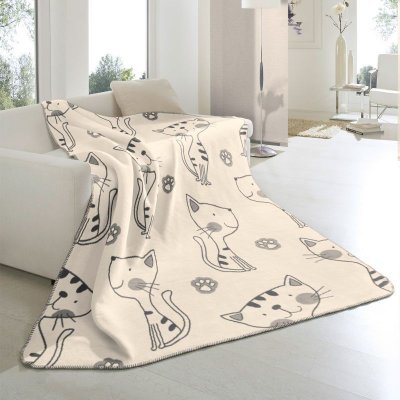 SCANquilt pléd Velur Style cats smetanovošedá střední 150x200 – Sleviste.cz