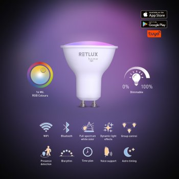 RETLUX Chytrá žárovka LED smart 4,5W GU10 RGB CCT HOME RSH 101 52000056