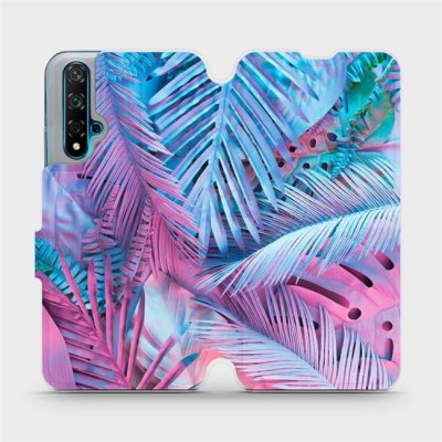 Pouzdro Mobiwear parádní flip Huawei Nova 5T - MG10S Fialové a modré listy – Zbozi.Blesk.cz