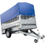 UNITRAILER Přívěs za auto na pružinách 264x125 FORCE 264/R KIPP s pletivovými bočnicemi, rámem H-800 a modrým krytem