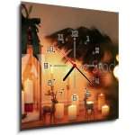 Obraz s hodinami 1D - 50 x 50 cm - Wooden decorative Christmas lantern and burning candles on table indoors Dřevěná dekorativní vánoční lampa a hořící svíčky na stole v – Zboží Mobilmania
