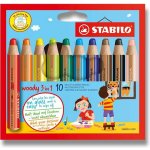 STABILO Barevná pastelka "Woody" 3v1 pastelka vodovka voskovka 10ks Pouzdro – Hledejceny.cz