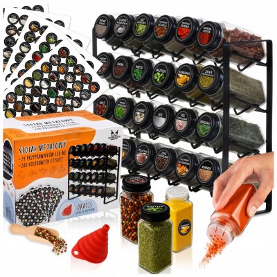 SuperButelki Kovový stojan na koření s 24 skleničkami 120 ml a etiketami – Zboží Mobilmania