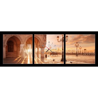 Obraz s hodinami 3D třídílný - 150 x 50 cm - San Marco in Venice, Italy at a dramatic sunrise San Marco v Benátkách, Itálie za dramatického východu slunce
