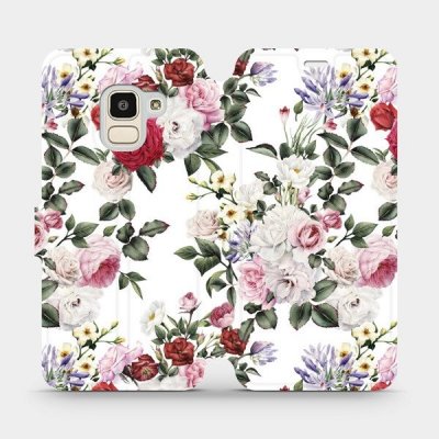 Pouzdro Mobiwear parádní flip Samsung Galaxy J6 2018 - MD01S Růže na bílé
