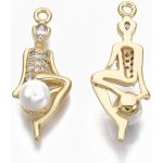 NUBIO Mosazný přívěsek s kubickými zirkony a imitací perly, tanečnice, 24x9x6 mm – Zboží Dáma