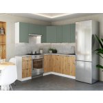 FRONTI Rohová kuchyňská linka LAMIA 190x170 cm Olive/Dub artisan – Sleviste.cz