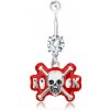 Piercing Šperky eshop piercing do pupíku chirurgická ocel zirkon lebka nápis ROCK SP83.25